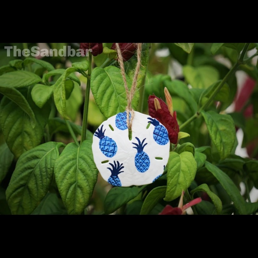 Pineapple ornament blue Handpainted Sand Dollar